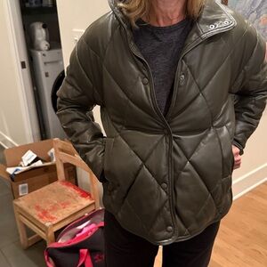 Quilted faux olive green bomber